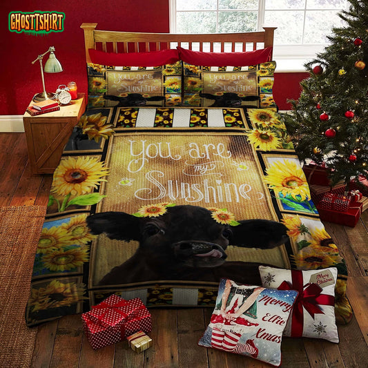 3D Cow Sunflower You Are My Sunshine Bed Sheets Duvet Cover Bedding Set