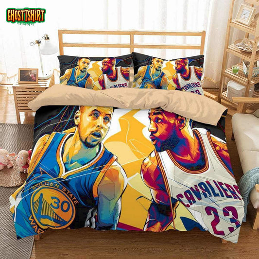 3D Customize Stephen Curry Vs Lebron James Customized Duvet Cover Bedding Set