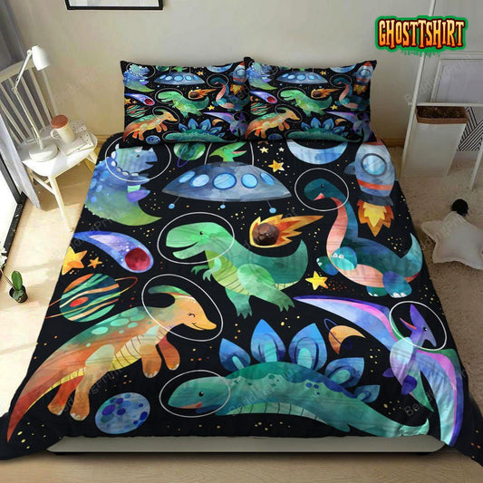 3D Dinosaur Astronaut In The Space Bed Sheets Duvet Cover Bedding Set