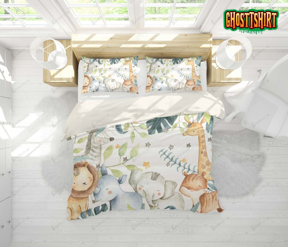 3D Elephant Giraffe Fox Animal Bed Sheets Duvet Cover Bedding Set