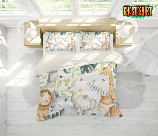 3D Elephant Giraffe Fox Animal Bed Sheets Duvet Cover Bedding Set