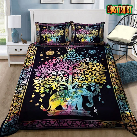 3D Elephant Mandala Under The Tree Bed Sheets Duvet Cover Bedding Set