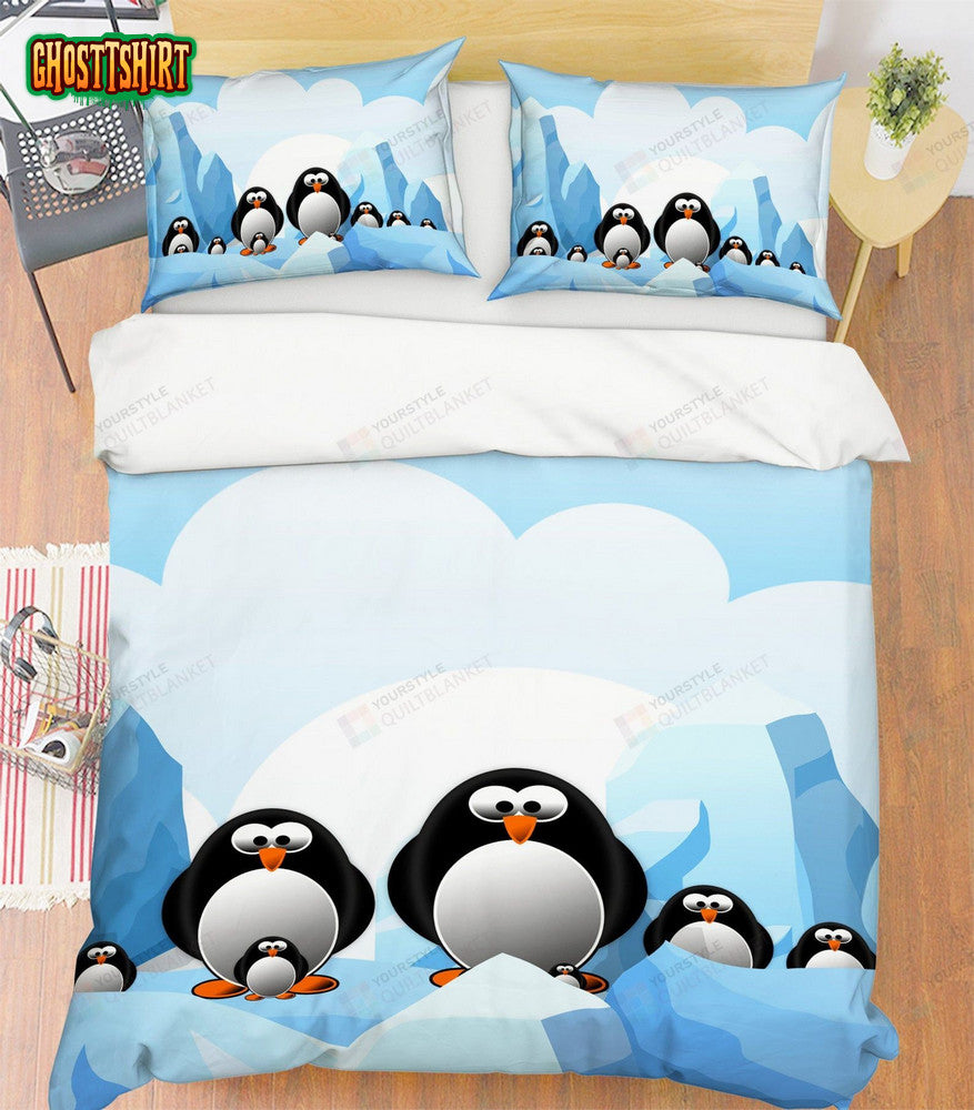 3D Fun Cartoon Penguins Bed Sheets Spread Comforter Duvet Cover Bedding Set
