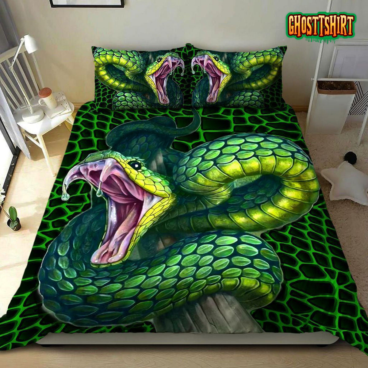 3D Green Snake Bed Sheets Duvet Cover Bedding Set