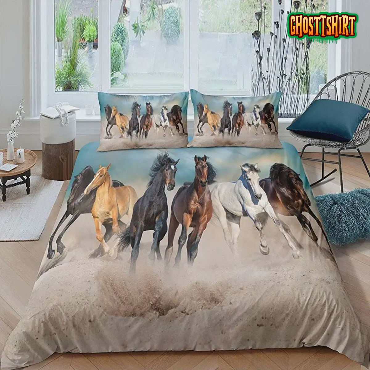 3D Horse Cover Set for Kids Running Horses Bedding Set
