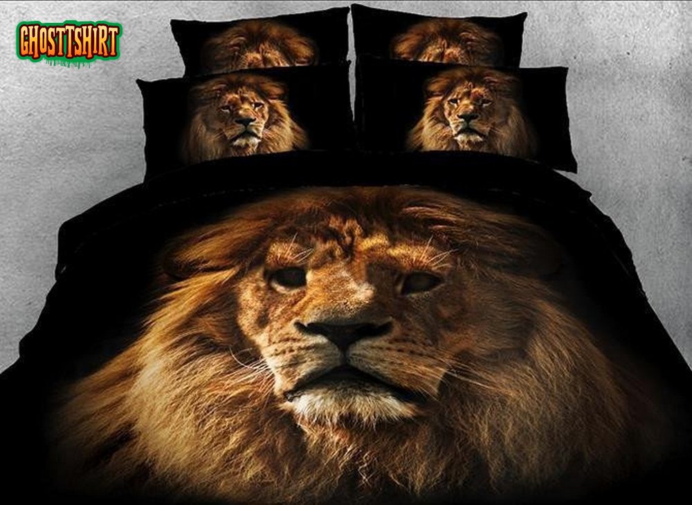 3D Lion Face Printed Cotton Luxury 4-Piece Blacks Duvet Cover Bedding Set