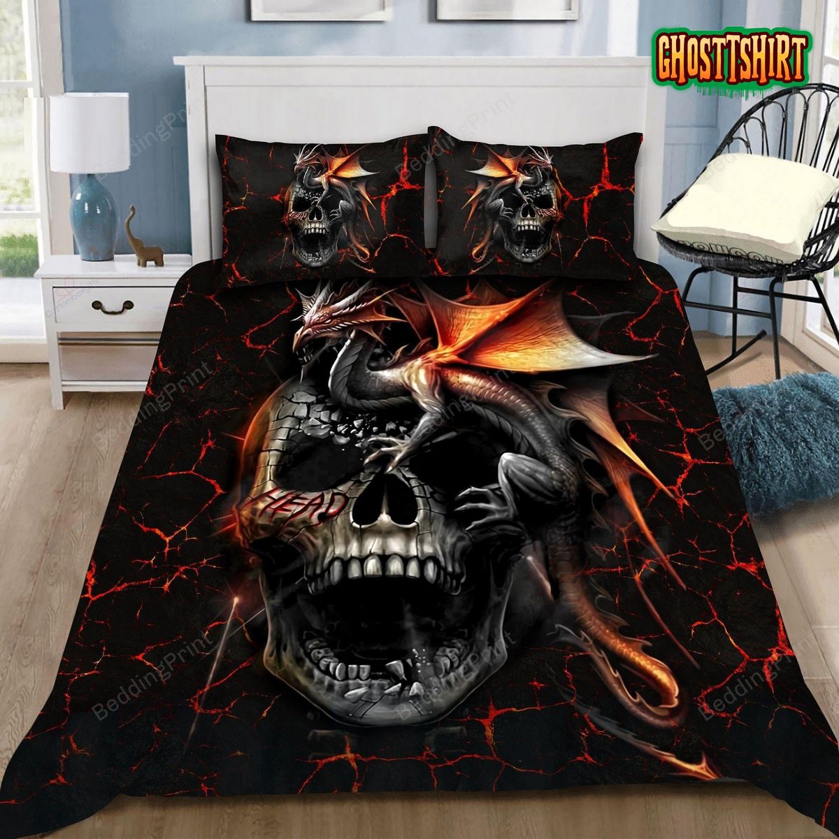 3D Love Dragon Skull Bedding Set