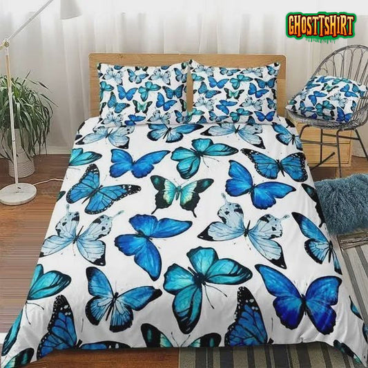 3D Oil Painting Blue Butterfly Bed Sheets Duvet Cover Bedding Set