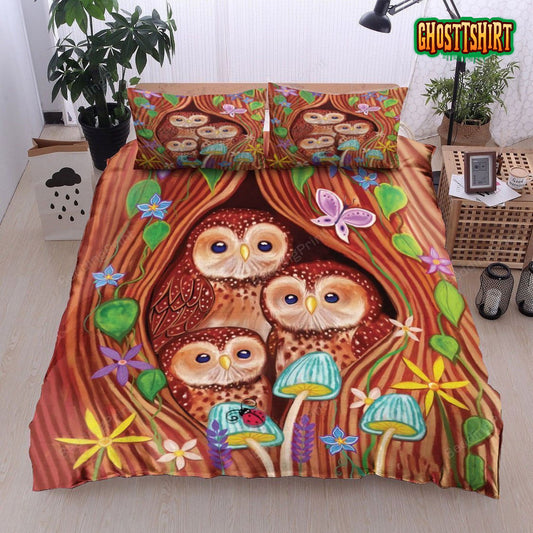 3D Owl Butterfly Mushroom Bed Sheets Duvet Cover Bedding Set