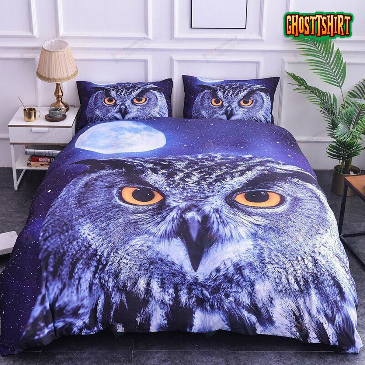 3D Owl Purple Owl Face Bed Sheets Spread Duvet Cover Bedding Set