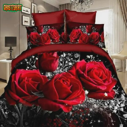 3D Painting Red Rose Bed Sheets Duvet Cover Bedding Set