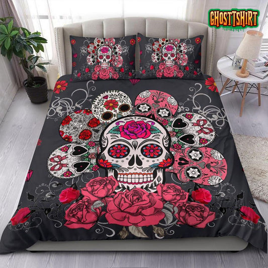 3D Skull With Roses Bed Sheets Duvet Cover Bedding Set