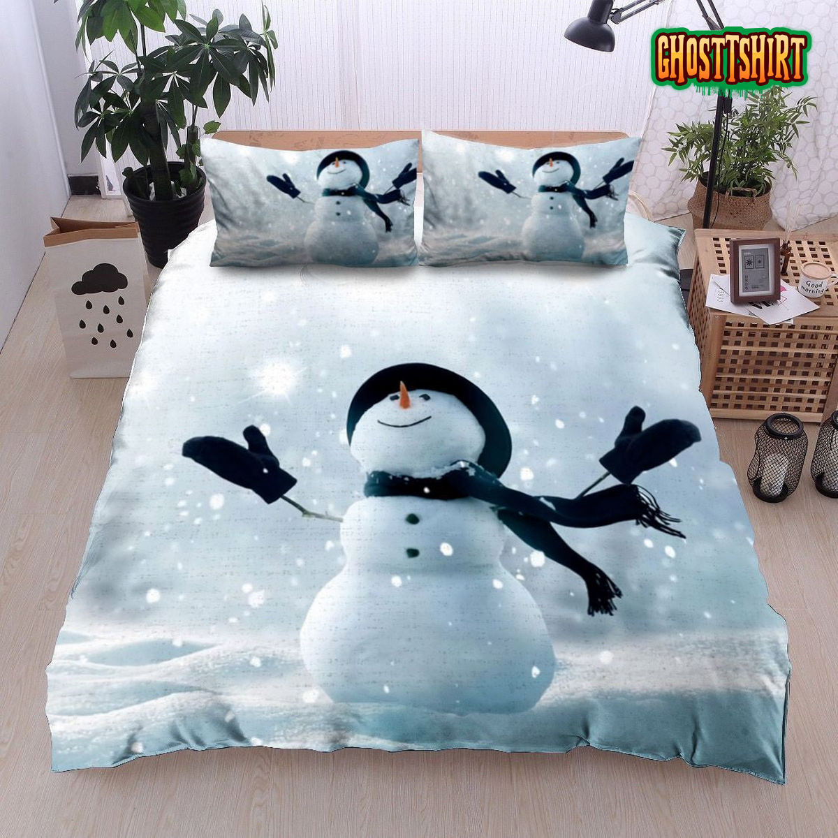3D Snowman On The Winter Bed Sheets Duvet Cover Bedding Set