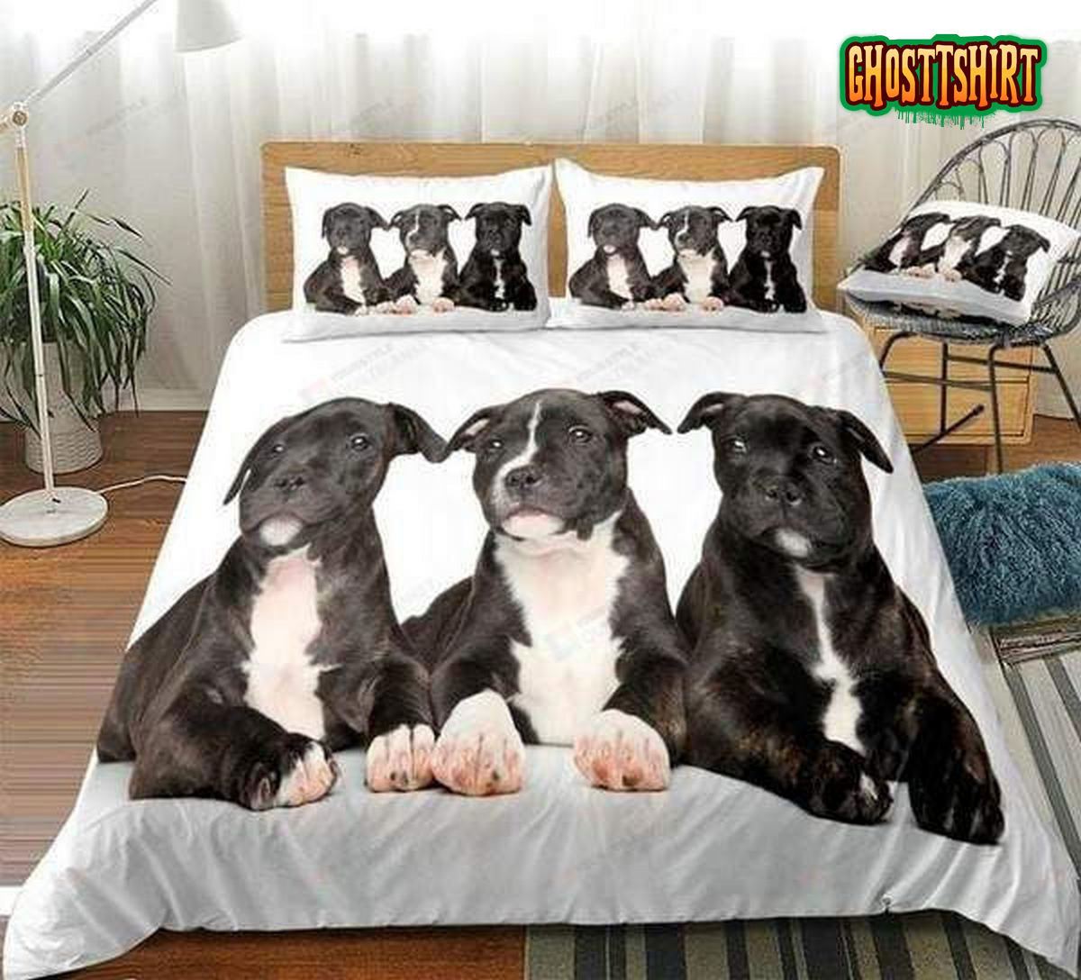 3D Three Black Dogs Bed Sheets Duvet Cover Bedding Set