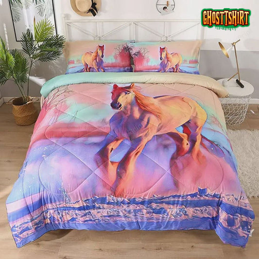 3D White Horse Snow Bedding Set