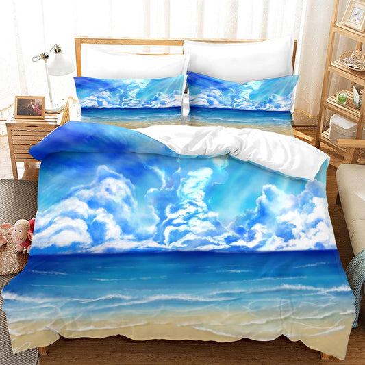 3D Blue Sky Beach Landscape Quilt Cover Set Bedding Set Duvet Cover Pillowcases 80