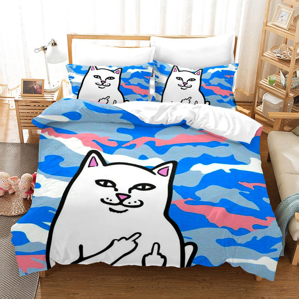 3D Cartoon Cat Graffiti Quilt Cover Set Bedding Set Duvet Cover Pillowcases WJ 1703