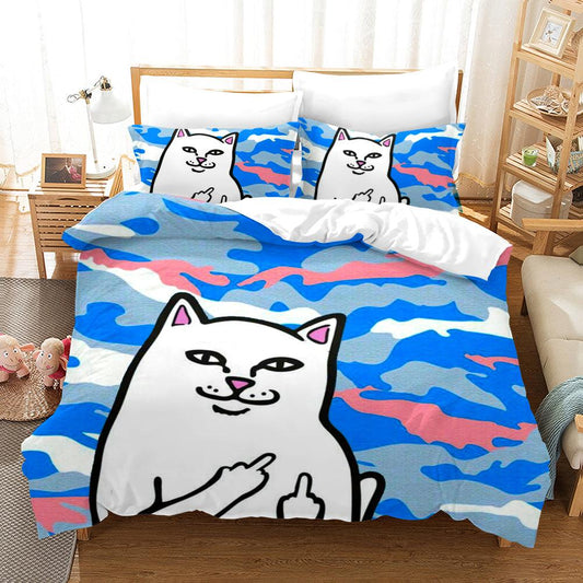 3D Cartoon Cat Graffiti Quilt Cover Set Bedding Set Duvet Cover Pillowcases WJ 1703