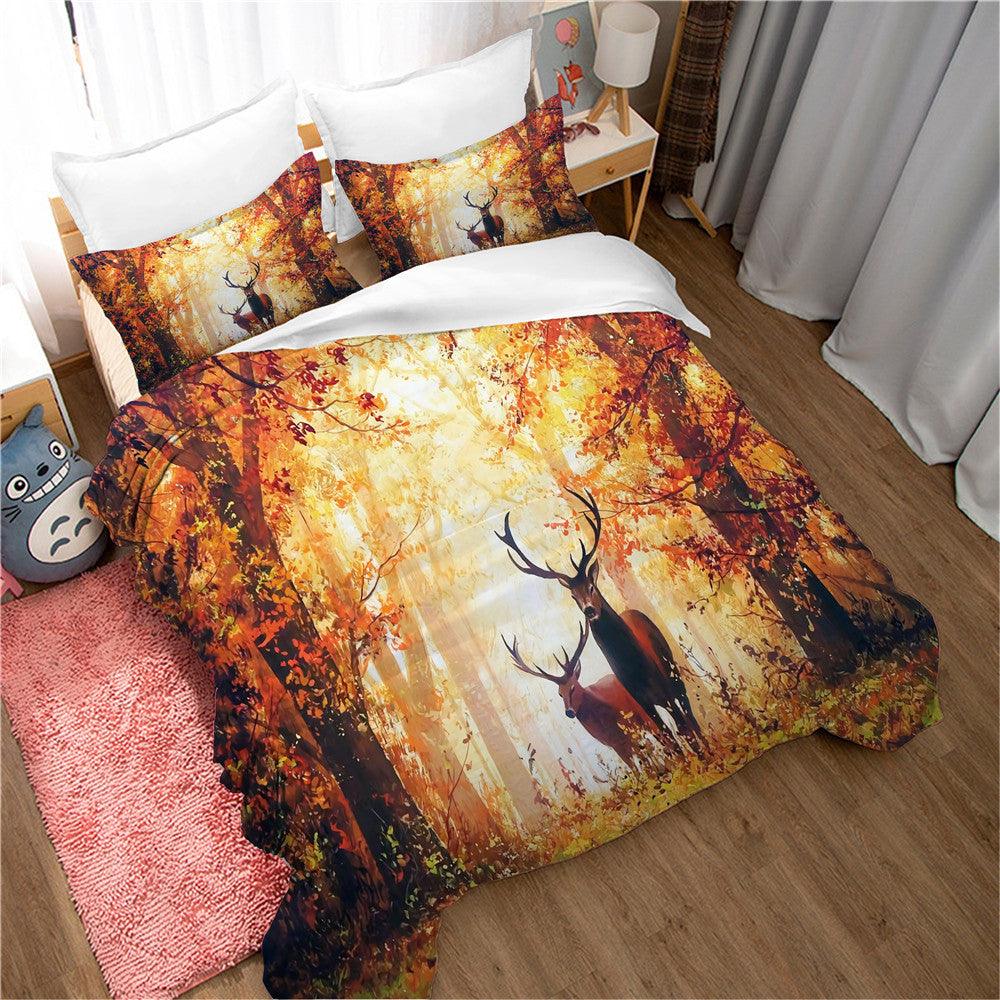 3D Autumn Forest Animal Elk Quilt Cover Set Bedding Set Duvet Cover Pillowcases 91