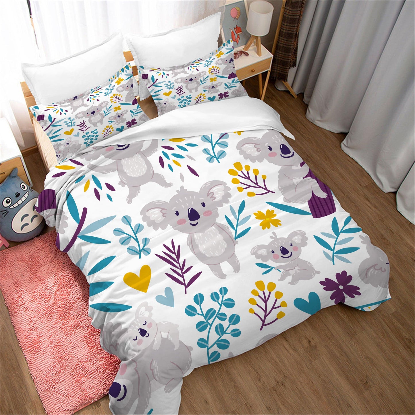 3D Cartoon Animal Koala Leaf Quilt Cover Set Bedding Set Duvet Cover Pillowcases 140