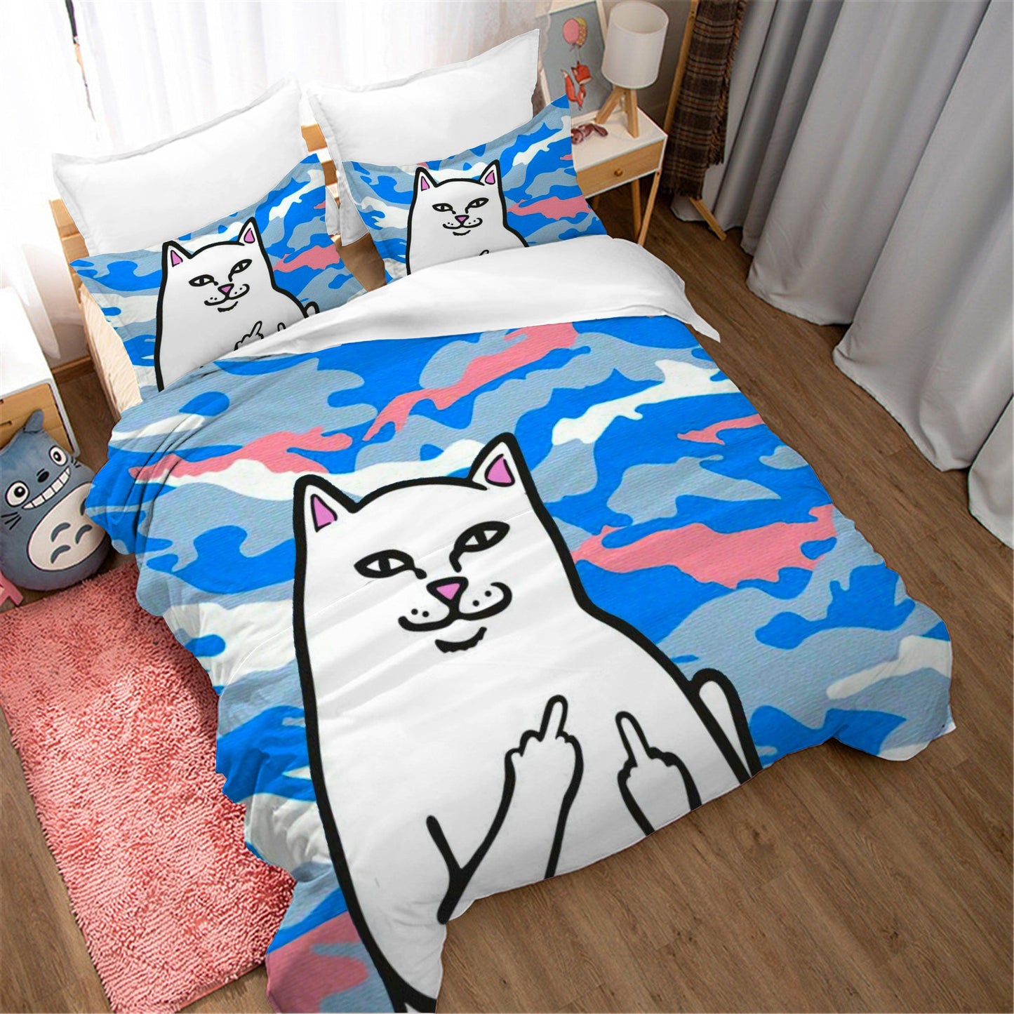 3D Cartoon Cat Graffiti Quilt Cover Set Bedding Set Duvet Cover Pillowcases WJ 1703