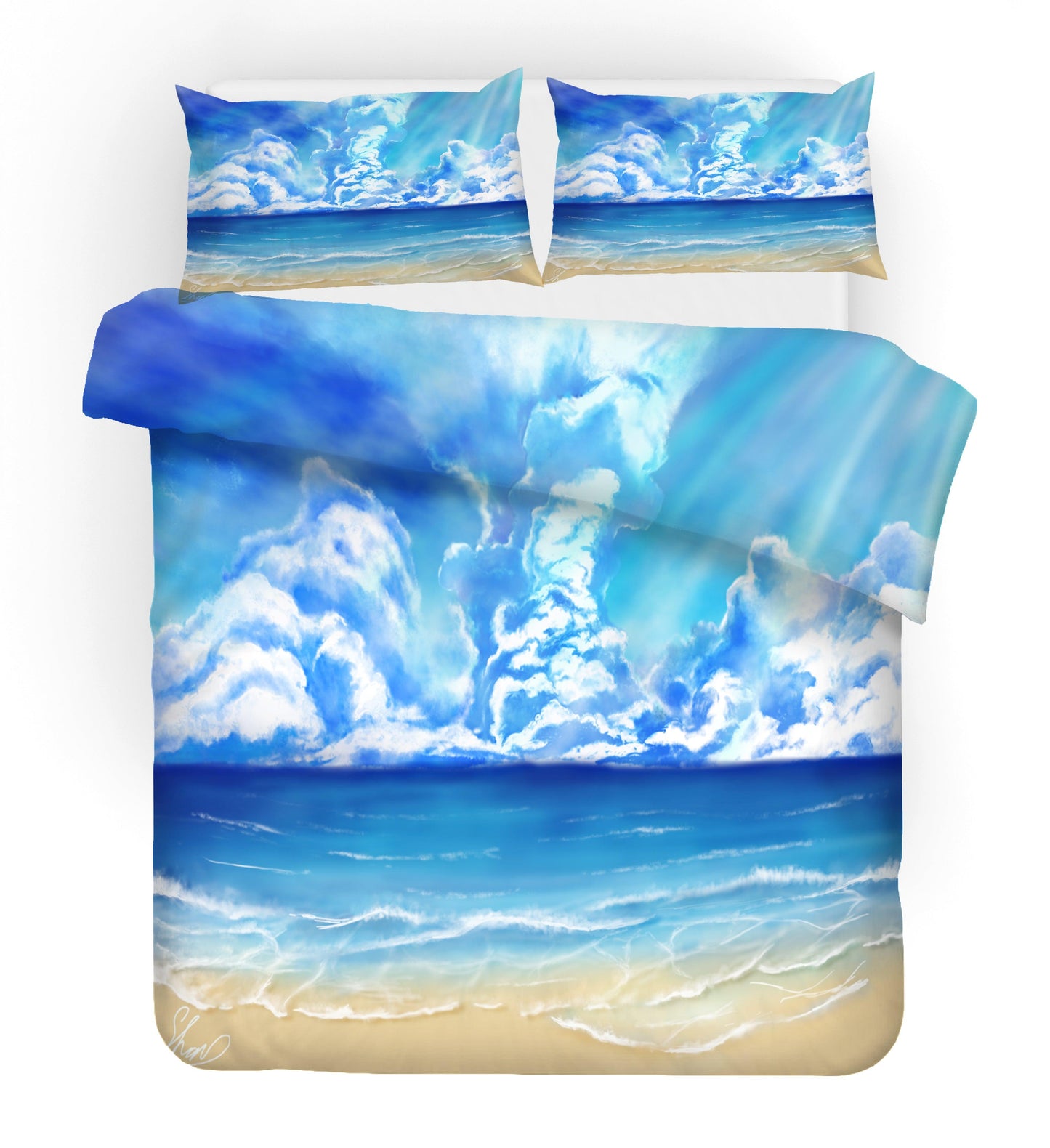 3D Blue Sky Beach Landscape Quilt Cover Set Bedding Set Duvet Cover Pillowcases 80