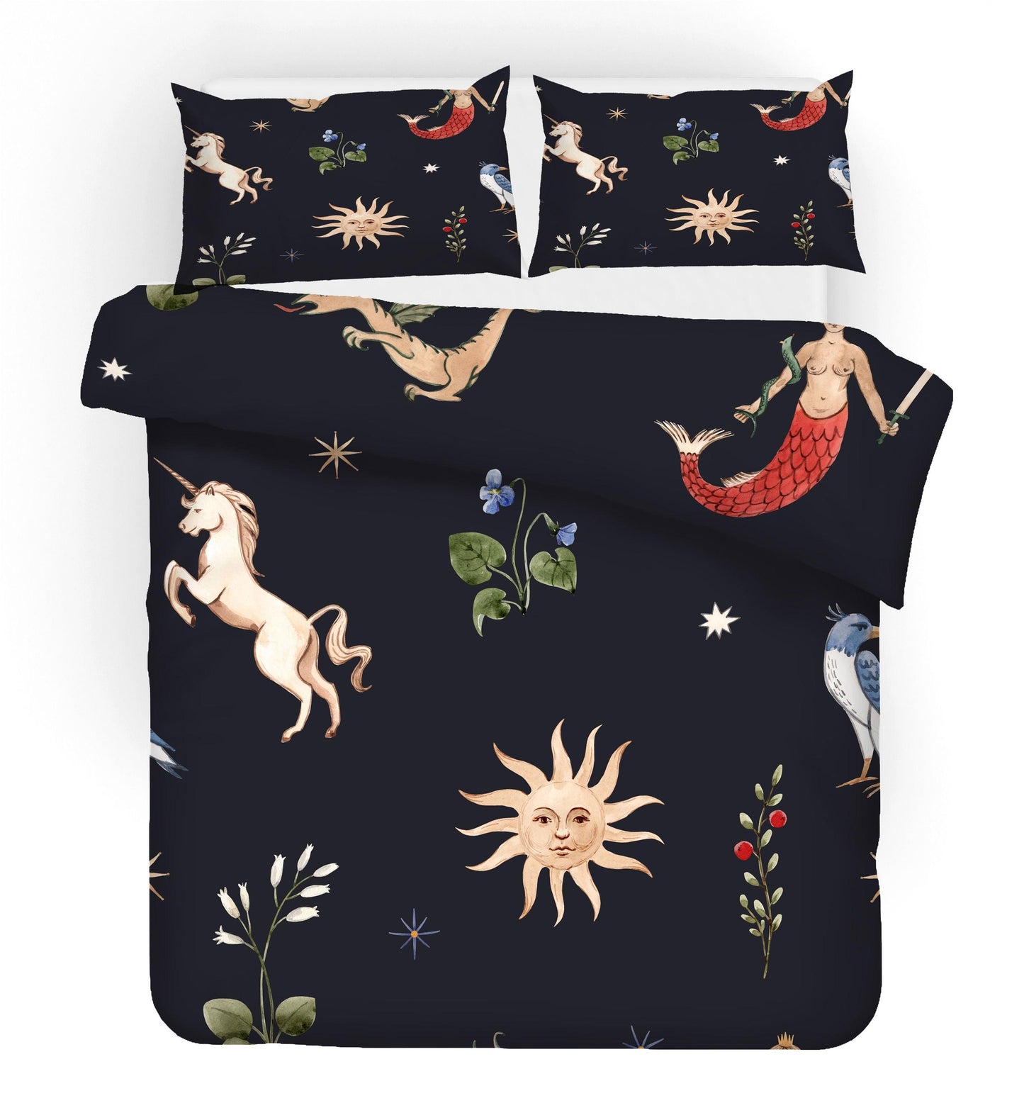 3D Black Floral Dinosaur Mermaid Unicorn Quilt Cover Set Bedding Set Duvet Cover Pillowcases SF04