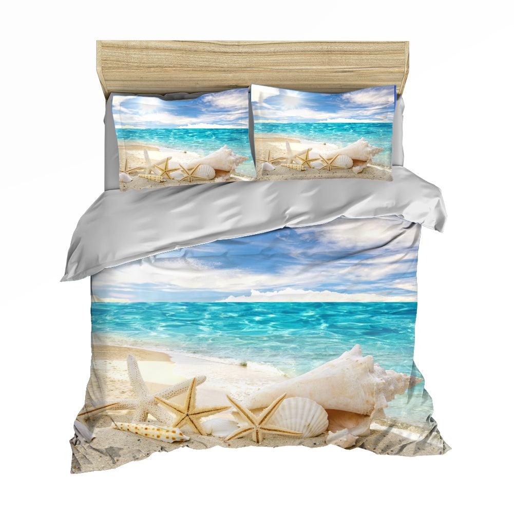 3D Blue Sea Beach Starfish Conch Quilt Cover Set Bedding Set Pillowcases 44