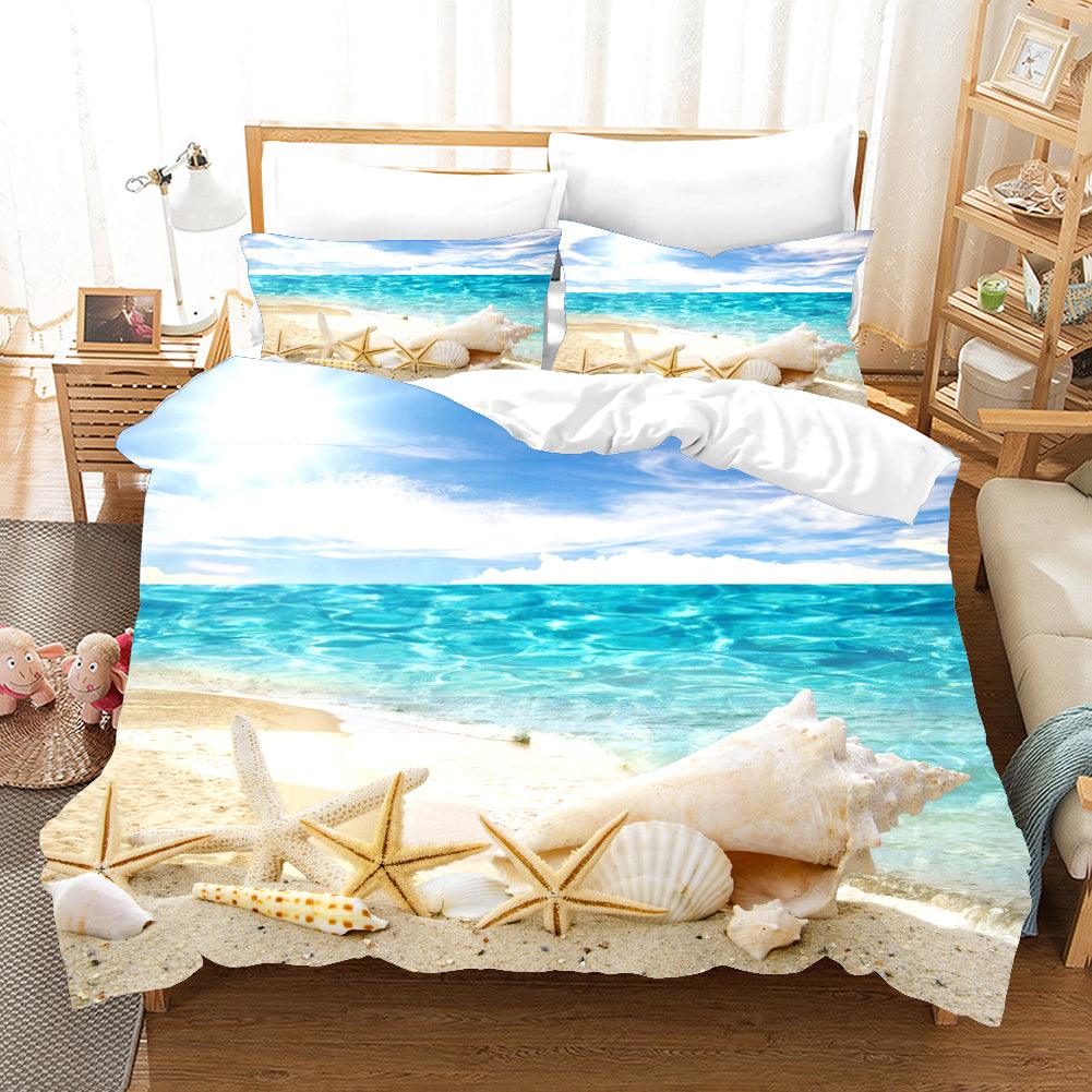 3D Blue Sea Beach Starfish Conch Quilt Cover Set Bedding Set Pillowcases 44