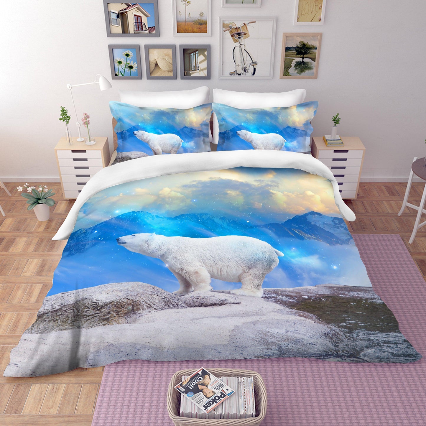 3D Blue Polar Bear Mountains Sky Quilt Cover Set Bedding Set Pillowcases 04