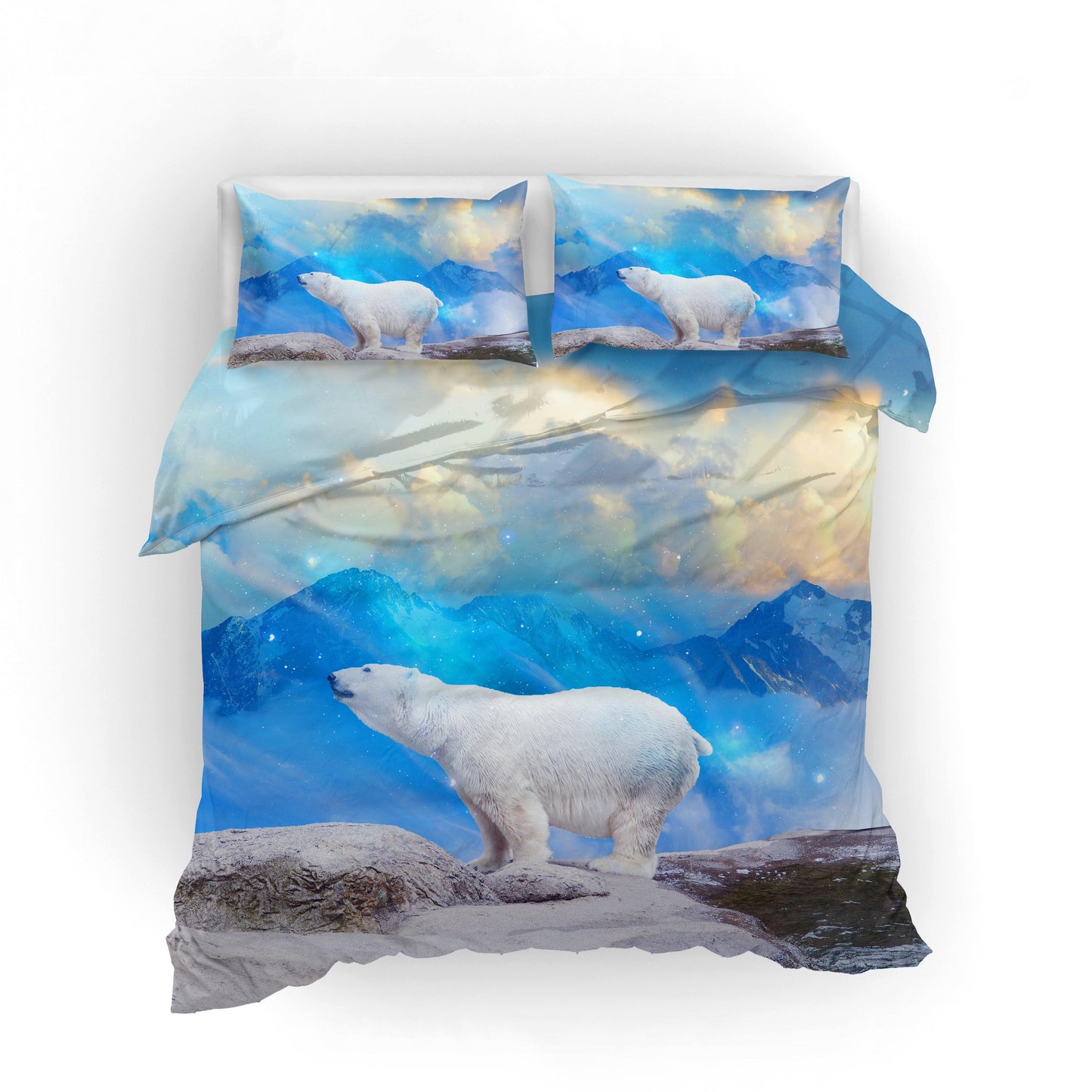 3D Blue Polar Bear Mountains Sky Quilt Cover Set Bedding Set Pillowcases 04
