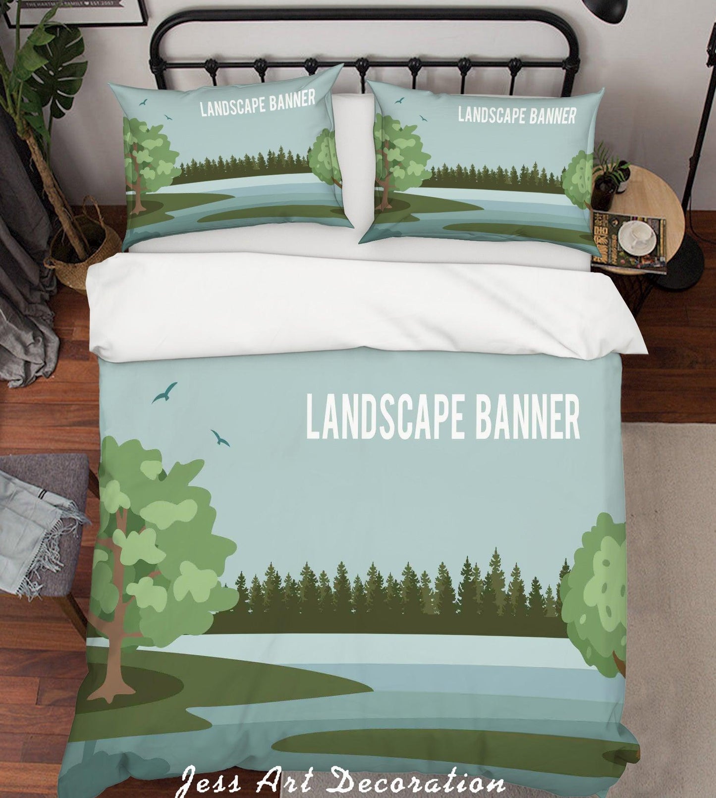 3D Cartoon Forest Green Plant White Quilt Cover Set Bedding Set Pillowcases 11