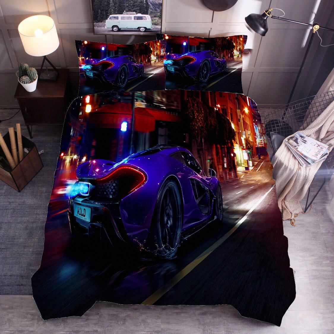 3D Blue Sports Car Quilt Cover Set Bedding Set Duvet Cover Pillowcases SF04