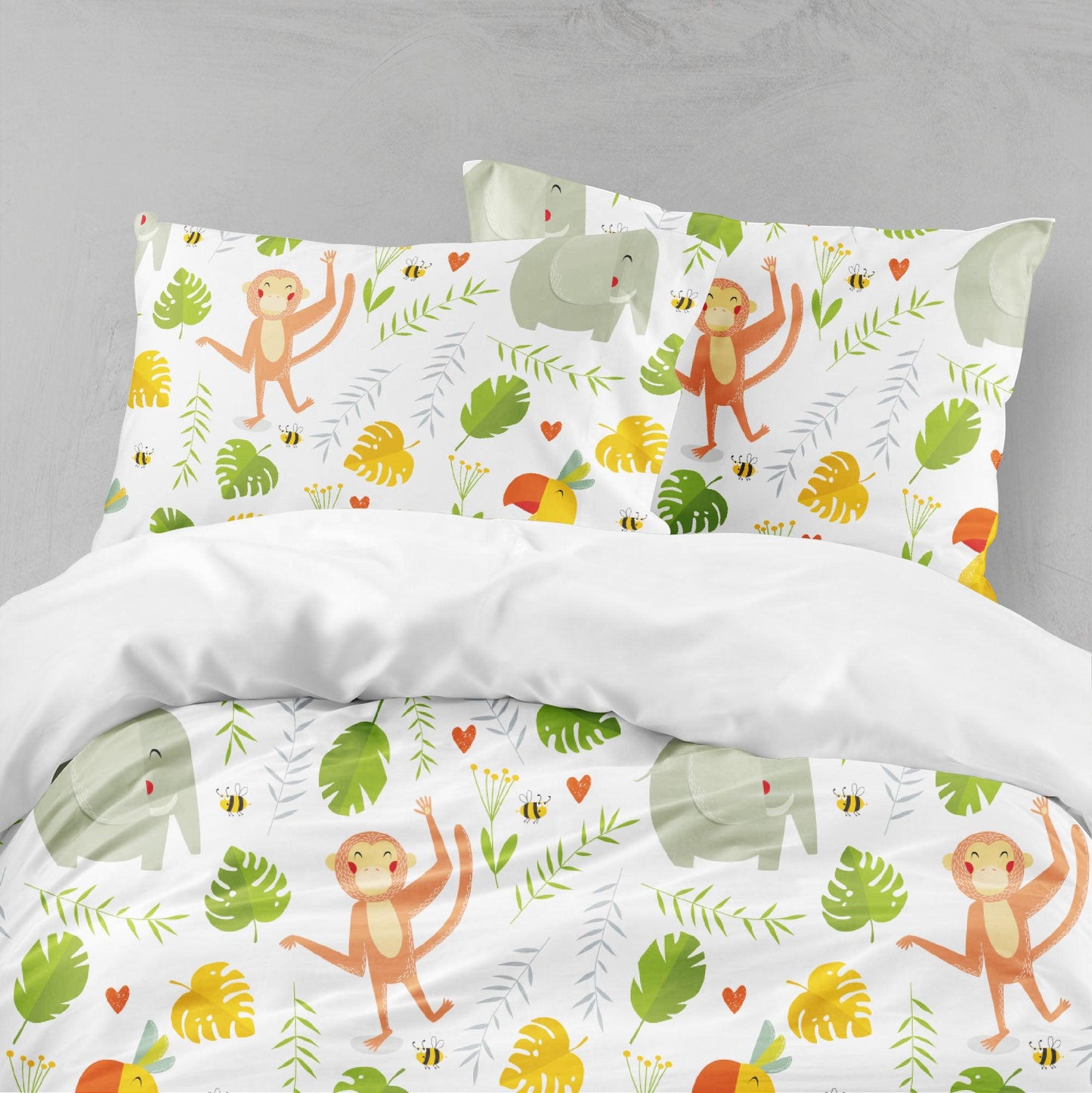3D Cartoon Monkey Elephant Green Leaf Pattern Quilt Cover Set Bedding Set Pillowcases  108