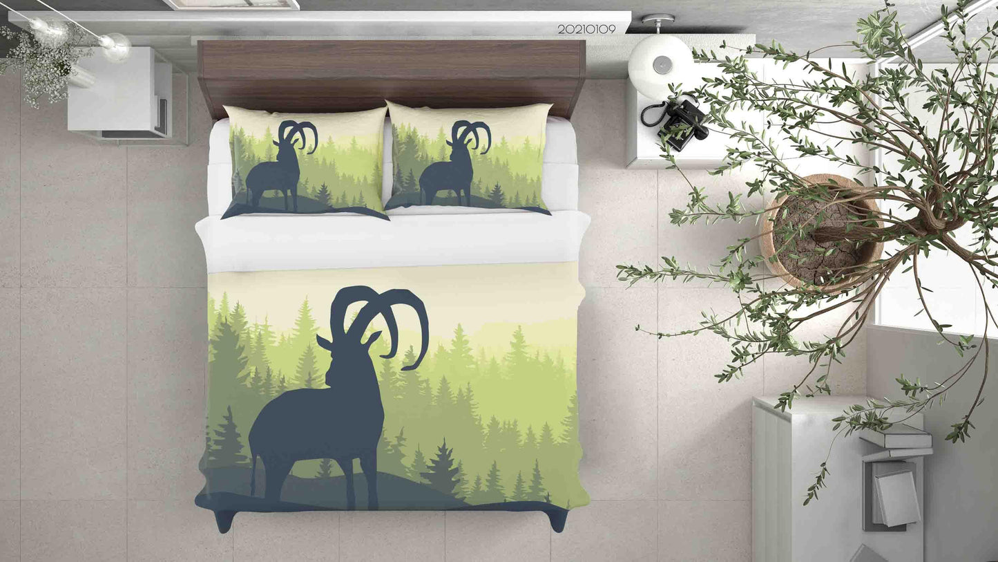 3D Cartoon Green Forest Animal Antelope Quilt Cover Set Bedding Set Duvet Cover Pillowcases 58 LQH