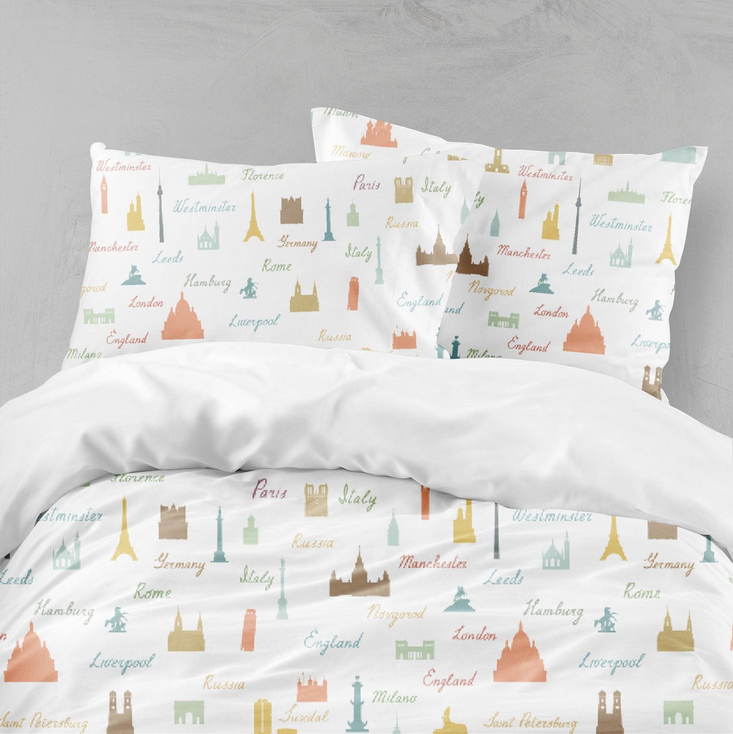 3D Cartoon Landmark Building Eiffel Tower London Bridge Quilt Cover Set Bedding Set Pillowcases 140
