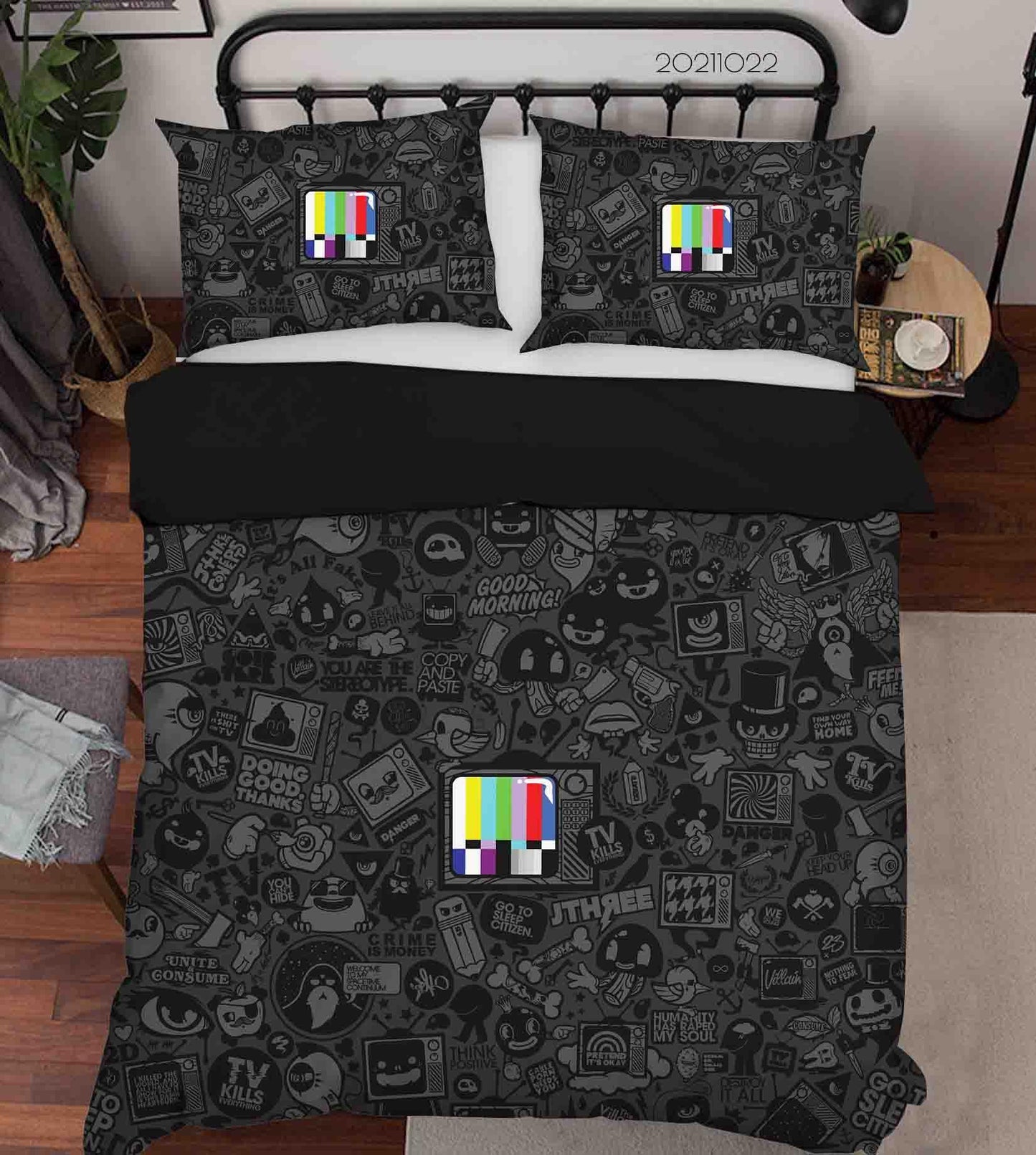 3D Abstract Black Illustration Art Doodle Quilt Cover Set Bedding Set Duvet Cover Pillowcases 100