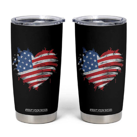4th of July American Flag Heart USA Patriotic Tumbler Cup Star Stripes TS11