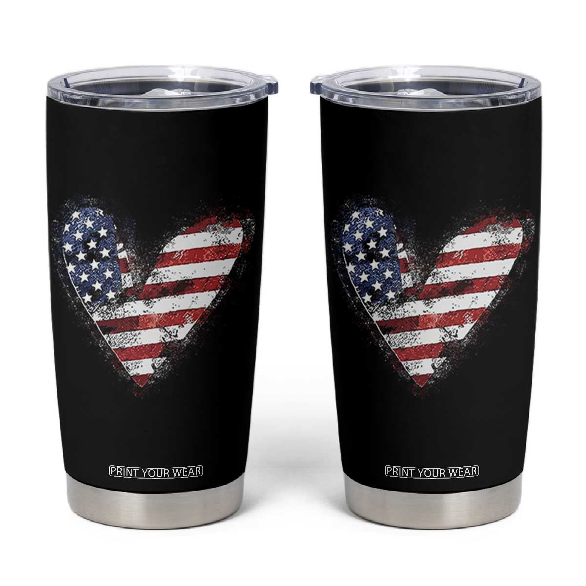 4th of July American Flag Heart USA Patriotic Tumbler Cup TS11