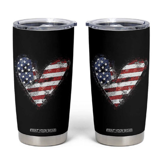 4th of July American Flag Heart USA Patriotic Tumbler Cup TS11