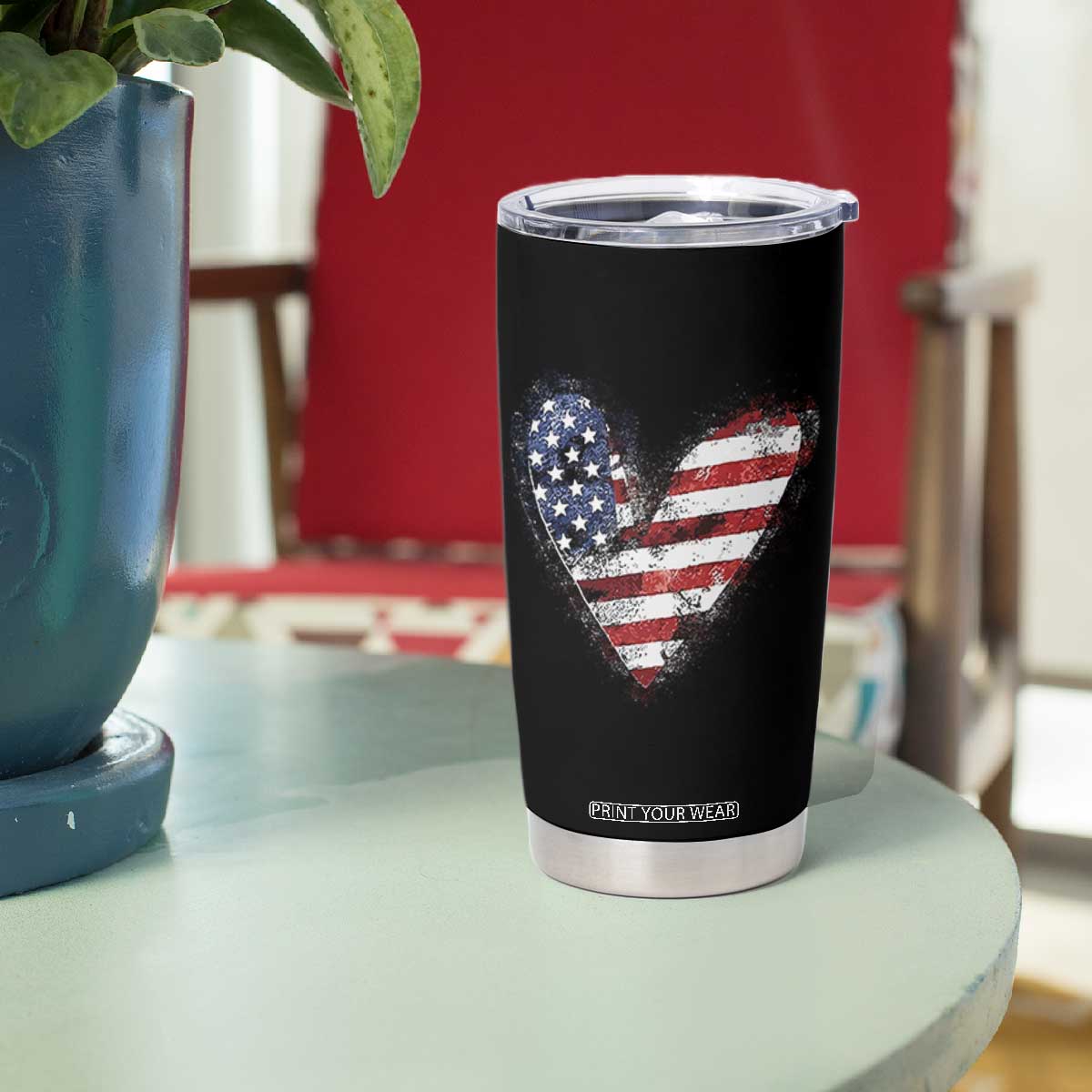 4th of July American Flag Heart USA Patriotic Tumbler Cup TS11