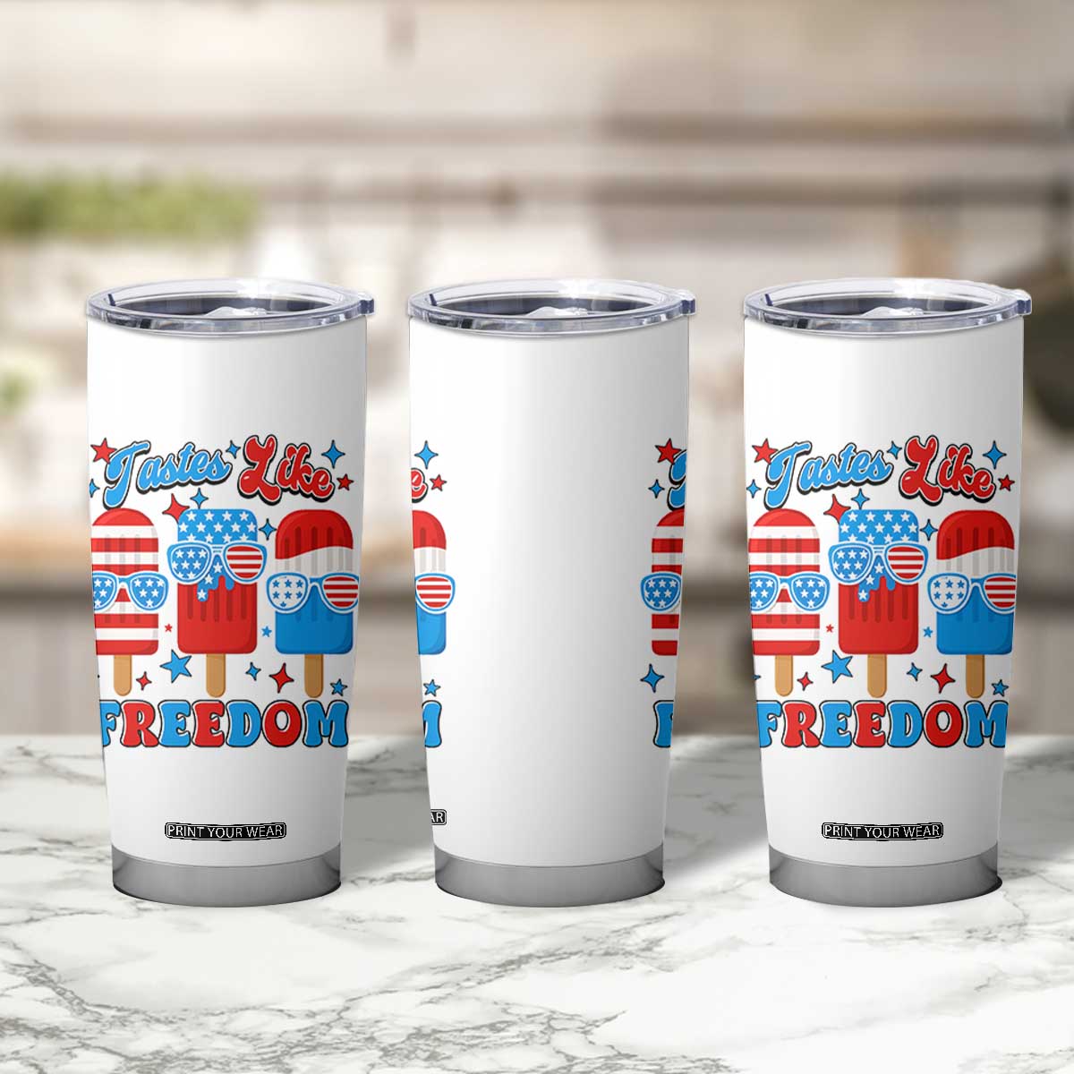 4th of July American Flag Popsicle Tumbler Cup Tastes Like Freedom Patriotic Funny TS10