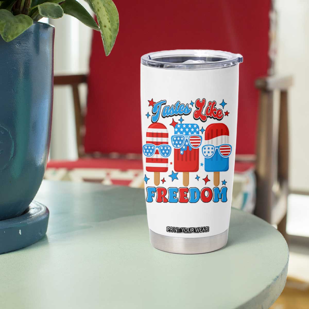 4th of July American Flag Popsicle Tumbler Cup Tastes Like Freedom Patriotic Funny TS10