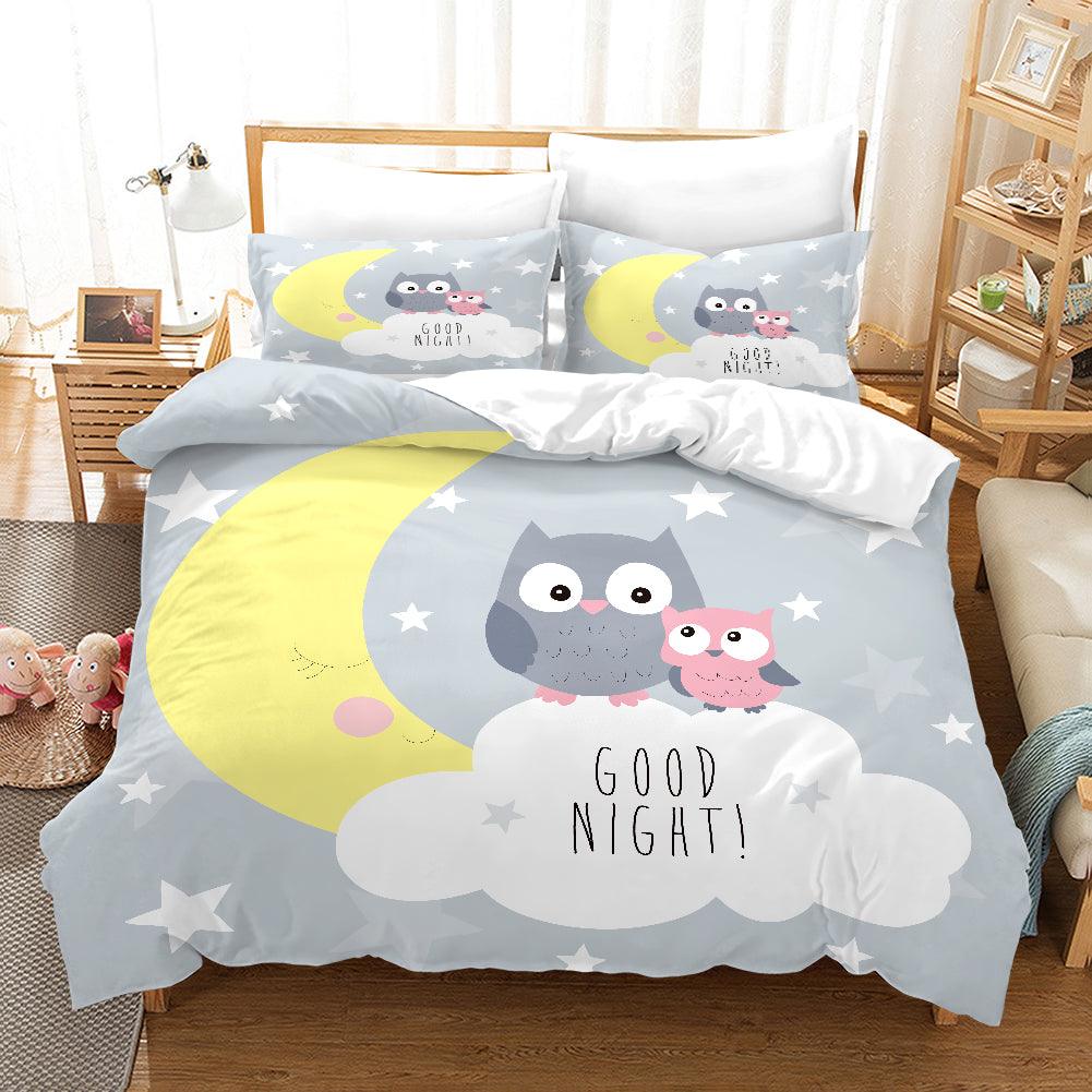 3D Cartoon Moon Star Owl Quilt Cover Set Bedding Set Duvet Cover Pillowcases SF72