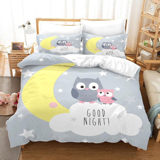 3D Cartoon Moon Star Owl Quilt Cover Set Bedding Set Duvet Cover Pillowcases SF72