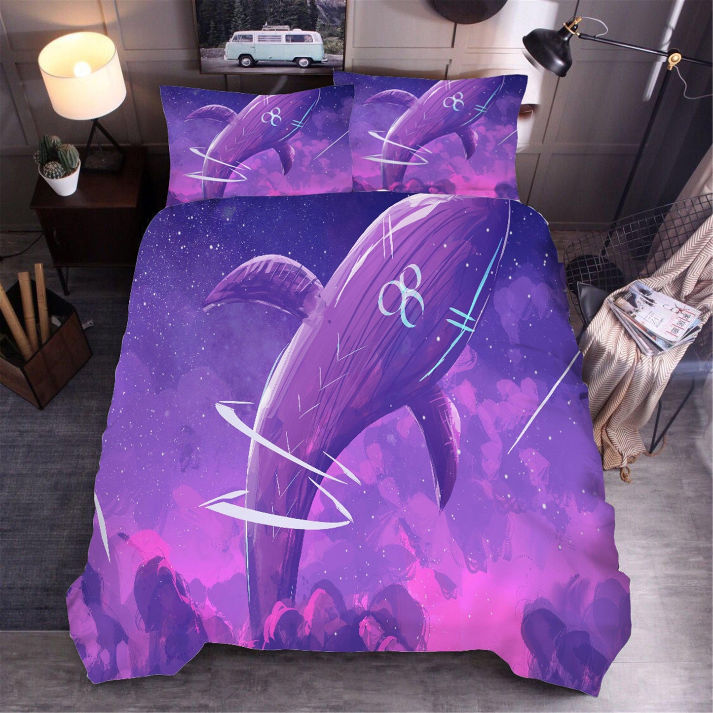 3D Cartoon Purple Whale Quilt Cover Set Bedding Set Duvet Cover Pillowcases WJ 1625