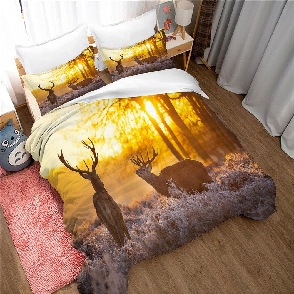 3D Autumn Forest Animal Elk Quilt Cover Set Bedding Set Duvet Cover Pillowcases 92