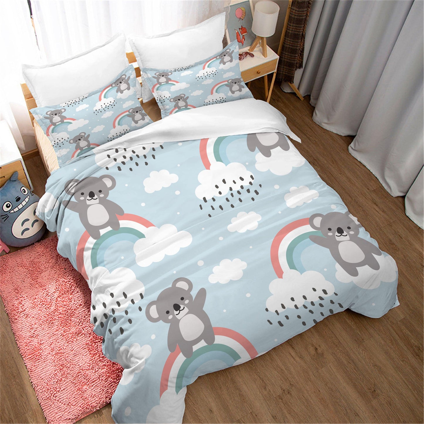 3D Cartoon Animal Koala Cloud Rainbow Quilt Cover Set Bedding Set Duvet Cover Pillowcases 1