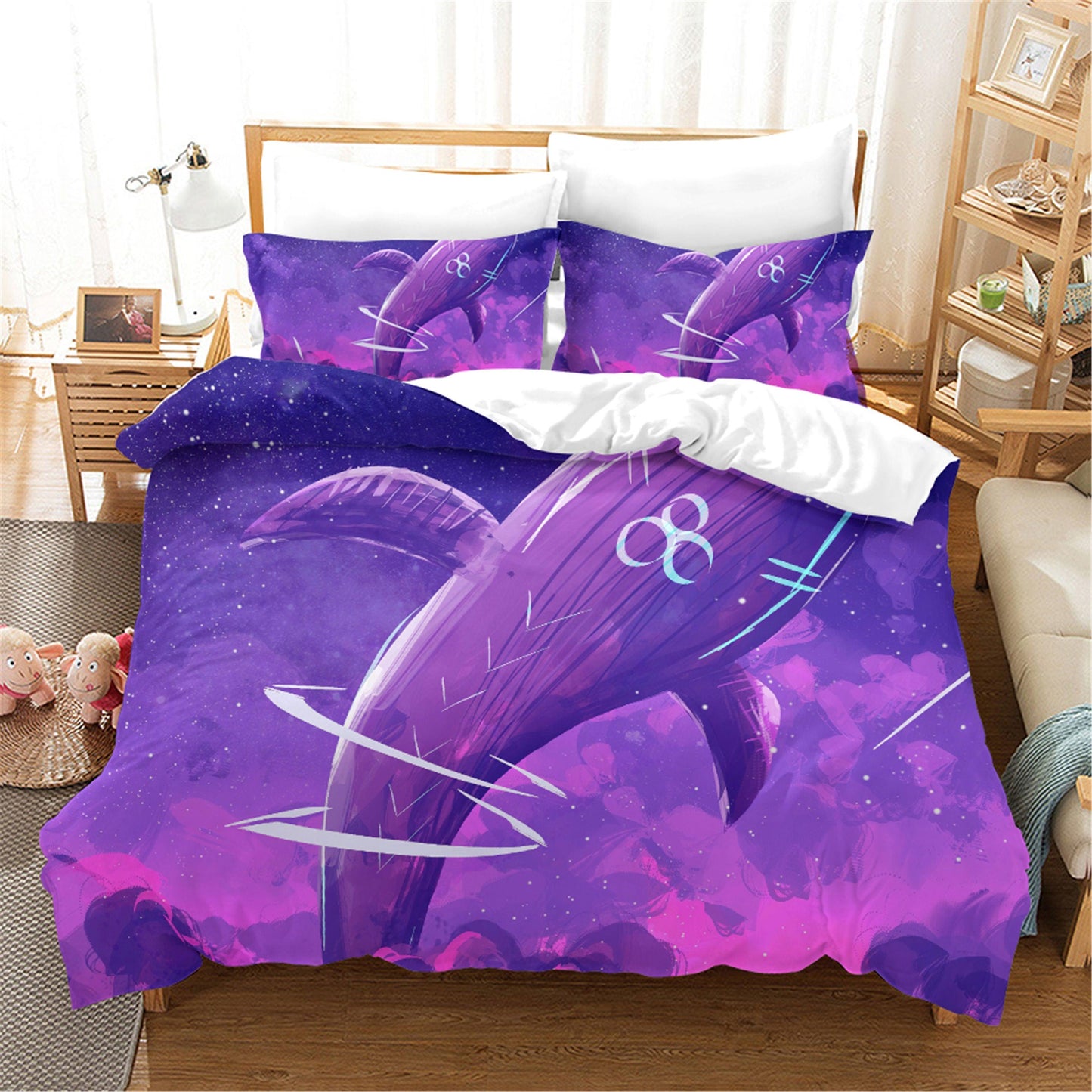 3D Cartoon Purple Whale Quilt Cover Set Bedding Set Duvet Cover Pillowcases WJ 1625