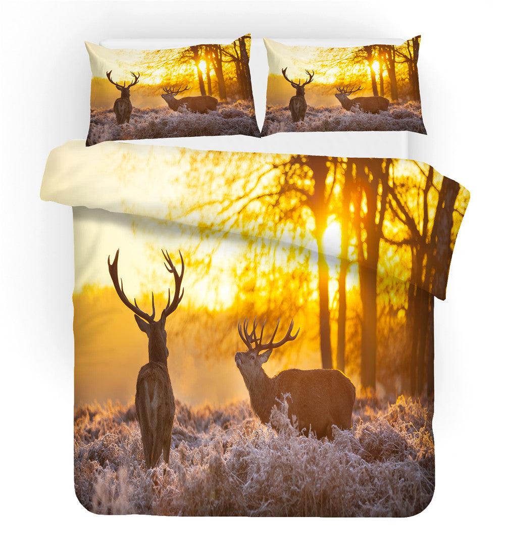 3D Autumn Forest Animal Elk Quilt Cover Set Bedding Set Duvet Cover Pillowcases 92